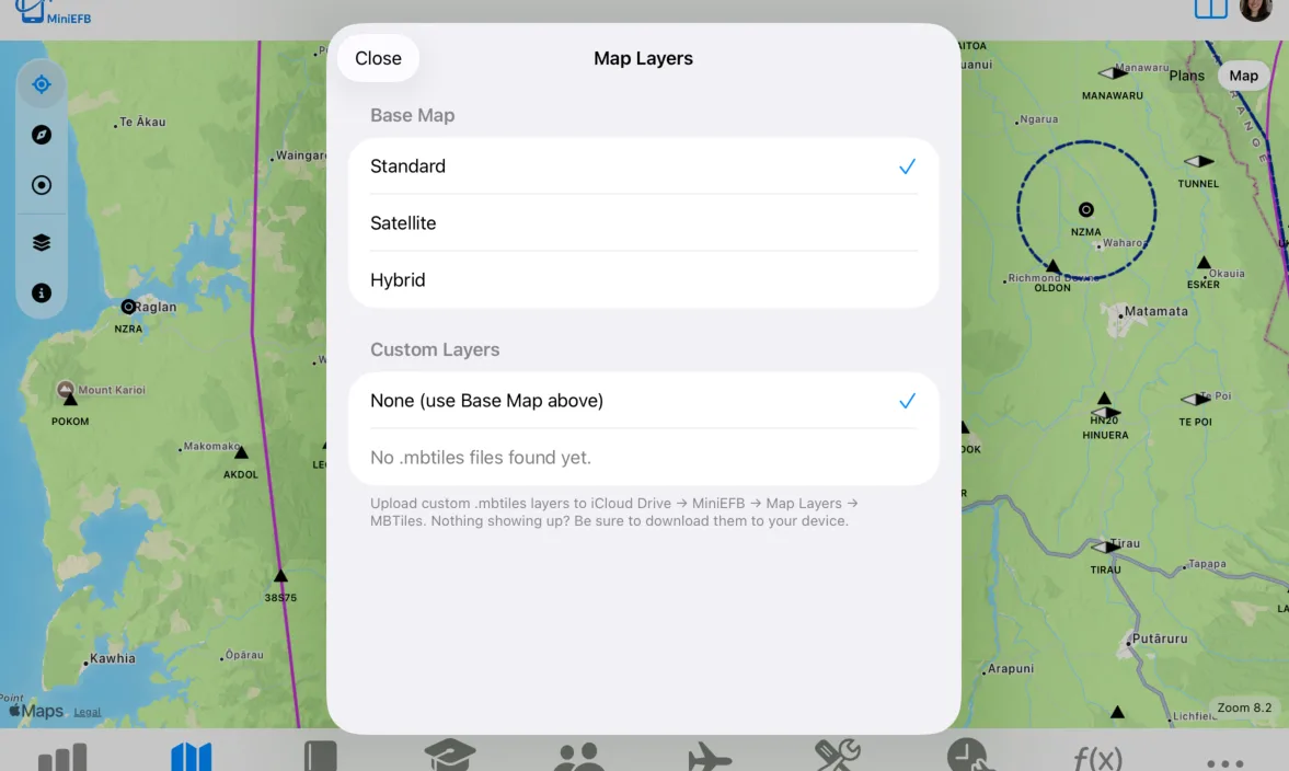 map layers modal