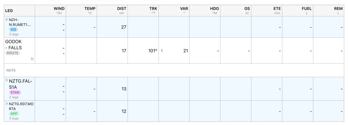 flight log table