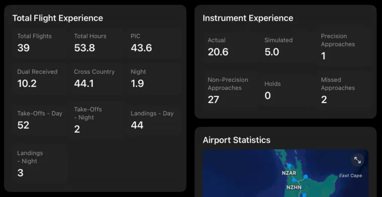 total flight experience and instrument experience